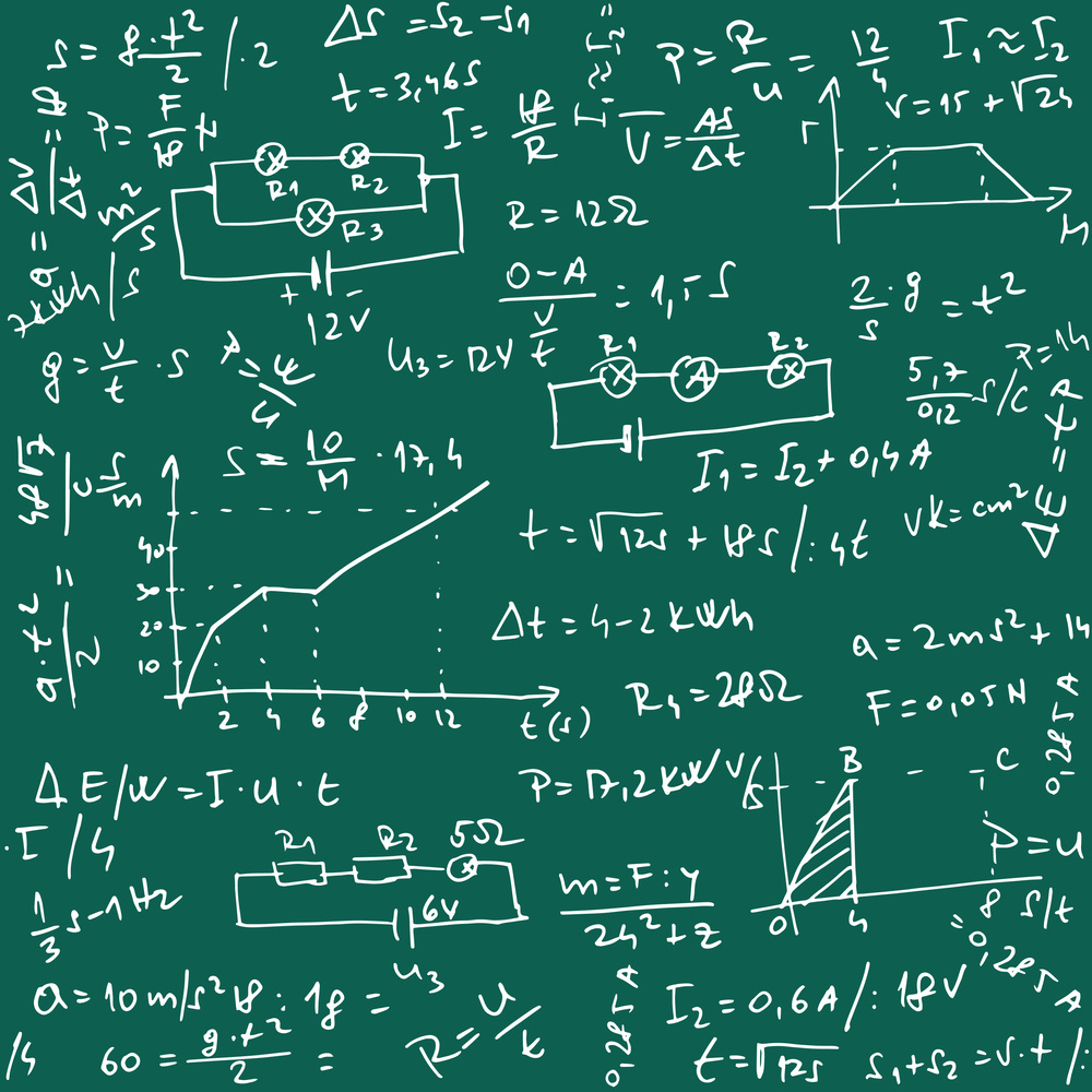 Physics Formulas in Chalkboard